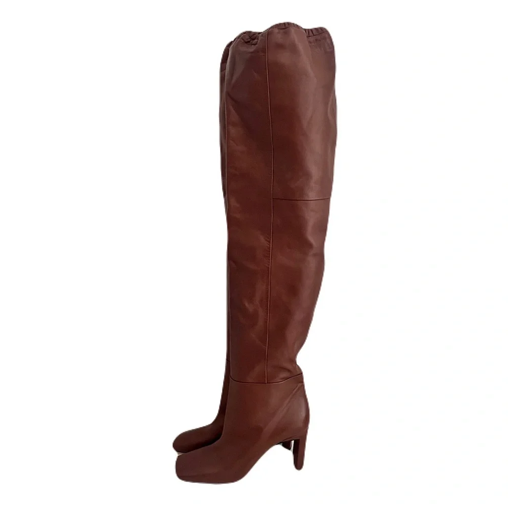 Wandler Brown Leather ‘Anne’ Over The Knee Thigh High, Heeled Boots, Size 40